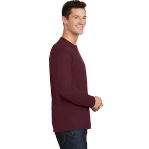 T-shirt à manches longues en coton à col ras du cou pour homme marron en gros T-shirts à coupe ajustée unis - Product Image 3