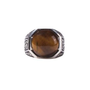 Bague pour homme gravée en argent sterling 925 et acier inoxydable, avec pierre œil de tigre octogonale, sertissage clos élégant, incrustation, certifiée 'IS' - Product Image 3