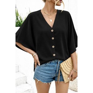 Blusa Aerobin de Manga Corta con Cuello en V y Botones Delanteros para Mujer de Jane's, Corte Holgado Informal, Modelo 32550 - Product Image 2