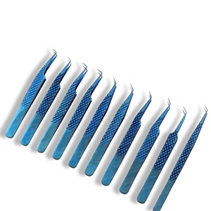 แหนบขนตาไทเทเนียมสีฟ้าที่กำหนดเองเครื่องมือความงามที่จับเพชรปลายแหลมขนตาเพิ่มวอลลุ่มฉลากส่วนตัว - Product Image 1