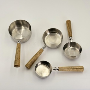 Portable Stainless Steel <b>Measuring</b> <b>Cups</b> with Wooden Handle for Powder and Water <b>Measuring</b> <b>Cup</b> Scoop in Lowest Price in India - Product Image 1