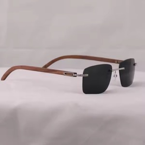 <b>Clear</b> <b>Lens</b> Wood Frame Round Vintage 14K Gold Hip Hop Iced Glasses for Men - Product Image 2