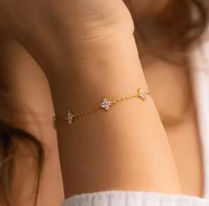 Pulsera con abalorio de diamantes, pulsera de estación de diamantes, pulsera de mini Flores, pulseras de cristal para mujer, pulsera de boda delicada - Product Image 2