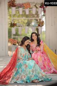 Robe indienne de style pakistanais pour femmes Fancu Alia Cut Floral Digital Print Fancy Pattern Gowns with Dupatta Set for Women Dress - Product Image 2