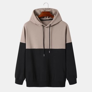 Sudadera con Capucha para Hombre, Diseño Color Block, Negro y Beige, Estilo Urbano, con Bolsillo Canguro, Personalizada, de Algodón Grueso, Ropa Casual - Product Image 1