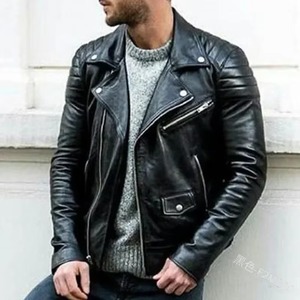 Motorcycle Genuine Sheep Skin Leather <b>Jackets</b> Men Stand Collar <b>Punk</b> Zipper Winter High Street Style Breathable Waterproof Custom - Product Image 3