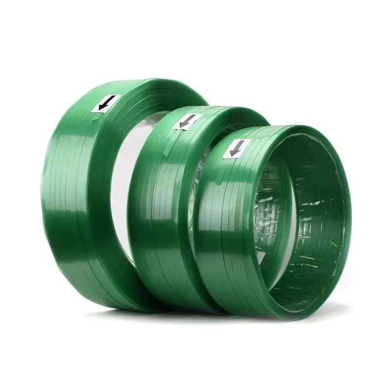 Prezzo di fabbrica cinturino in poliestere di plastica cinturino in PET reggetta rotolo cintura di imballaggio verde per l'ancoraggio del carico