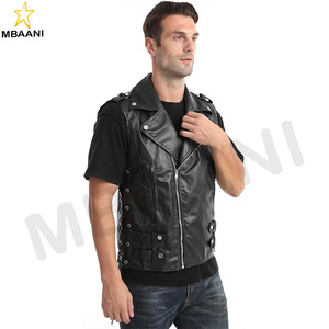 Chaleco de Motociclista de Cuero Sintético para Hombre, con Cremalleras, Ajustado, Sin Mangas - Product Image 2