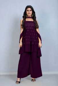 Nuevo Kurti Plazzo y Dupatta de Diseñador en Tela Georgette con Bordado de Lentejuelas para Fiestas - Product Image 3