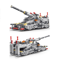 Vehículo del ejército alemán WW2, modelo 3D, artillería súper pesada, Arma de ferrocarril, cañón, tren, modelo de bloque de construcción, Mini tanque soldado