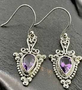 Boucles d'oreilles pendantes en améthyste plaquées or, bijoux élégants en argent sterling, cadeau pour femme, anniversaire - Product Image 2