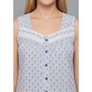 Ensemble de pyjama capri à manches longues Evolve X Venus pour femme, 100 % coton, col rond, imprimé, séchage rapide - Tenue de détente élégante bleue - Product Image 2