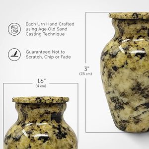 Petite urne funéraire souvenir pour cendres Urnes commémoratives en métal fabriquées à la main Finition en marbre jaune Mini urne avec filetage sécurisé - Product Image 2