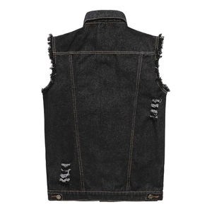 Men's Solid Cotton <b>Denim</b> Distress <b>Vest</b> Jacket Breathable Casual Outerwear V-neck Single Button Closure Autumn OEM Service - Product Image 2