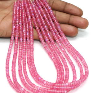 Hermosas Cuentas Heishi de Piedra Lunar Rosa Brillante en Forma de Neumático, Cuentas de Piedra Lunar Rosa en Forma de Rueda de 15 Pulgadas al por Mayor - Product Image 2