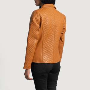 Blazer en cuir marron matelassé Cora avec broderie et décoration boutonnée, méthode de tricotage et de tissage, motif uni et imprimé - Product Image 5