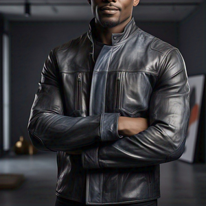 Acid Wash PU Leather <b>Men's</b> Vintage High Quality Eco-Friendly Winter Motorcycle Jacket - Product Image 5