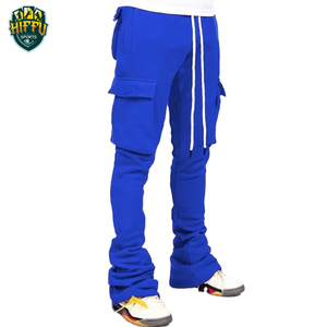 Pantalones de chándal acampanados de lana de algodón 100% con bolsillos Cargo, pantalones elásticos de estilo holgado de cintura media, pantalones de chándal acampanados apilados para hombres - Product Image 3