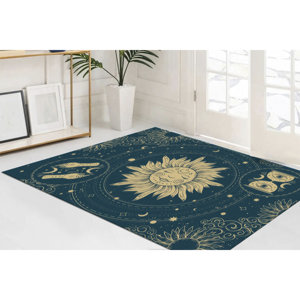 Alfombra con Diseño Boho de Sol y Luna: Alfombra Decorativa Antideslizante Estampada, Alfombra Suave No Tejida - Product Image 2