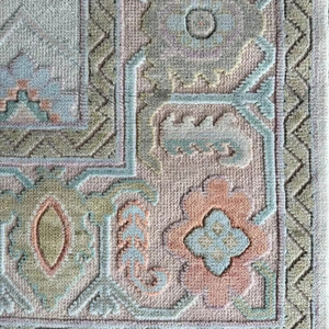 Juego de Alfombras de Lana/Seda Estilo Oushak - Ecológicas, Antideslizantes, con Patrón Geométrico - Decoración Elegante para el Hogar, Base de Yute, Pelo Medio - Product Image 1