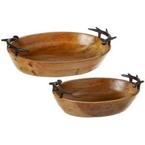 Tazón de Madera Único con Diseño de Asa de Metal, Vajilla, Tazón de Madera para Servir Masa, para Uso en el Hogar, Hotel o Restaurante - Product Image 1