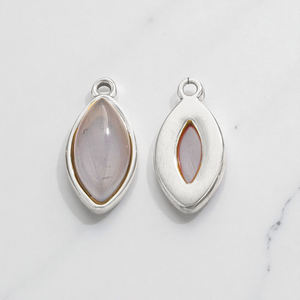 Pendentif en argent sterling 925 avec agate grise marquise, fait à la main, cabochon, pierre précieuse, charme, composant de bijoux en argent fin, fabrication de bijoux - Product Image 1