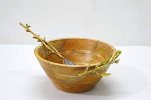 Nueva llegada 2024 lujos esmalte de madera natural impreso pegatina cuenco redondo para servir con asas de metal dorado cuenco de diseñador único - Product Image 4