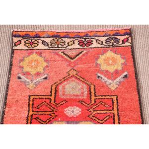 Vintage Herki <b>Runner</b> Rug 1.8x12.1 ft (55x370 cm), Turkish <b>Red</b> Moroccan Rug - Product Image 5