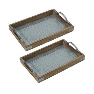 Plateaux de service en métal galvanisé rustique avec poignées en corde Ensemble de plateaux décoratifs de ferme ronde pour l'utilisation de la table basse de cuisine - Product Image 4