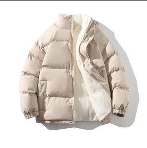 Veste d'hiver pour homme, couleur unie, col montant, fermeture éclair, rembourrage épais en polyester, coupe-vent, veste décontractée - Product Image 5
