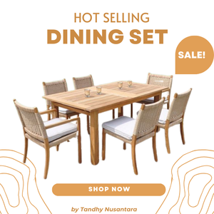 Modern Solid Teak Wood Dining Table <b>Set</b> With Rattan Chairs 6 Seater Indoor Outdoor <b>Restaurant</b> Furniture Contemporary Design - Product Image 6