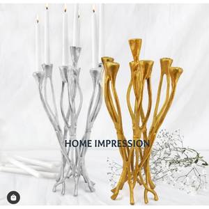Dernières branches couleur argent et or concevant un bougeoir et un support décoratifs en gros forme personnalisée chandelier pour la maison - Product Image 1