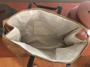 Bolso de Mano de Rafia para Mujer, Diseño Lindo, Dos Asas de Cuero, Cierre de Cremallera de Algodón, Forro de Paja, Diseño con Cordón - Product Image 5