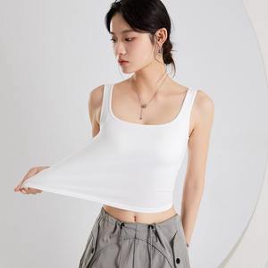 Women's Retro Short-Knit Tank <b>Top</b> Square Neck with <b>Built</b>-<b>In</b> <b>Bra</b> Padded Modal Summer Sun-protective Beauty <b>Vest</b> - Product Image 4