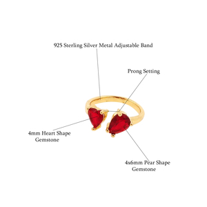 Adjustable 925 Sterling Silver Band <b>Ring</b> Quartz Amethyst Pear Heart Shape Gemstone Prong Setting for Wedding or Party - Product Image 4