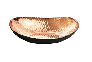 Bol à fruits décoratif moderne en métal martelé à la main avec finition en cuivre noir pour plats de riz et couverts en bois - Product Image 2