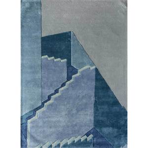 Alfombra de Lana y Viscosa con Diseño Geométrico Azul, Hecha a Mano, Diseño Lineal para Uso Doméstico-Tnq-4823 - Product Image 1