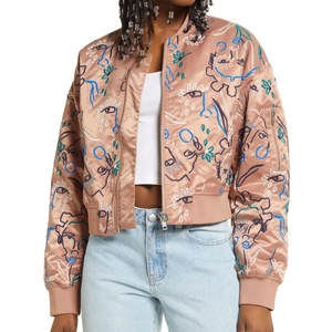 OEM Bomber-Chaqueta de punto con cremallera para mujer, Jersey bordado de algodón 100% personalizado, Color Azul Marino acanalado, de fábrica, para invierno - Product Image 1