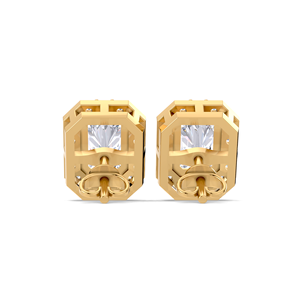 Pendientes de Diamantes Cultivados en Laboratorio con Certificación IGI, Corte Radiante, Halo Rectangular, Oro Amarillo/Blanco/Rosa de 18K - Product Image 3