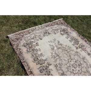 Turkish 5.2x8.8 ft Rug, Large Vintage Rug, <b>Brown</b> Bordered <b>Wool</b> Rug - Product Image 5