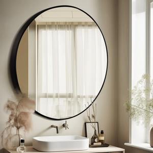Modern Black <b>Round</b> Wall <b>Mirror</b> Minimalist Metal Frame Circle <b>Mirror</b> for <b>Bathroom</b> Vanity Entryway - Product Image 3