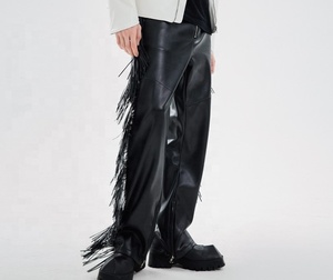 Pantalones anchos de cuero PU de cintura alta para hombre con decoración de borlas, estilo gótico, cierre de cremallera, para otoño - Product Image 5