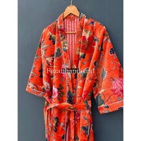 Peignoir Kimono unisexe en velours imprimé floral fait à la main hiver vêtements de nuit pour femmes Boho Hippie Style Robes Kimono ceinture pour les stations