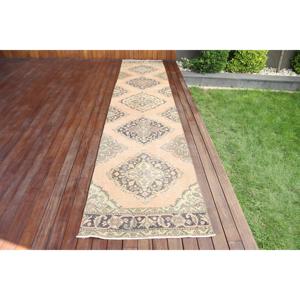 Tapis turc vintage 2,8x13,5 pi (85x410 cm), tapis oriental en laine marron - Product Image 1