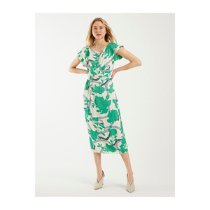 Robe asymétrique à manches tombantes en satin imprimé viscose pour femmes - Product Image 3