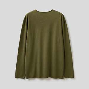 Camiseta ligera de manga larga de color sólido transpirable de secado rápido de 100% algodón para hombres - Product Image 3