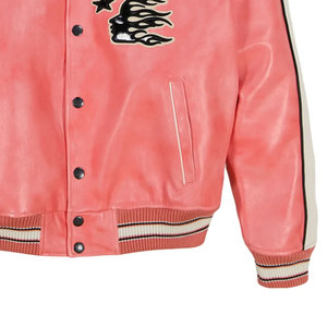High Quality Men's Pink <b>Leather</b> Avirex <b>Jacket</b> Stand Front Canvas Classic American Style Flight Bomber Warm <b>Winter</b> Streetwear - Product Image 4