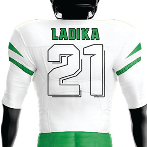 Personalizado 100% poliéster sublimado uniforme de fútbol americano para los hombres transpirable blanco verde aparejos sarga equipo Jersey corto - Product Image 3