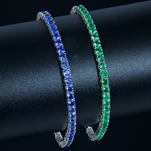 Wholesale High Quality Lab Grown Zambia Emerald Sapphire <b>Gemstone</b> Iced Out 925 Sterling Silver Tennis <b>Bracelet</b> Women Jewelry - Product Image 1