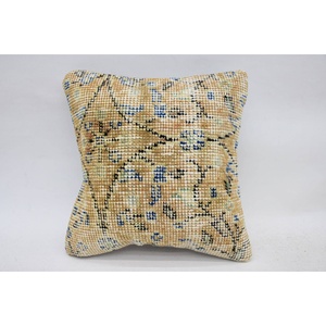 Luxury Wool Woven 12x12 Inch Beige Vintage <b>Fluffy</b> Embroidered Decorative <b>Cushion</b> Non-Slip Eco-Friendly Removable & Washable - Product Image 1